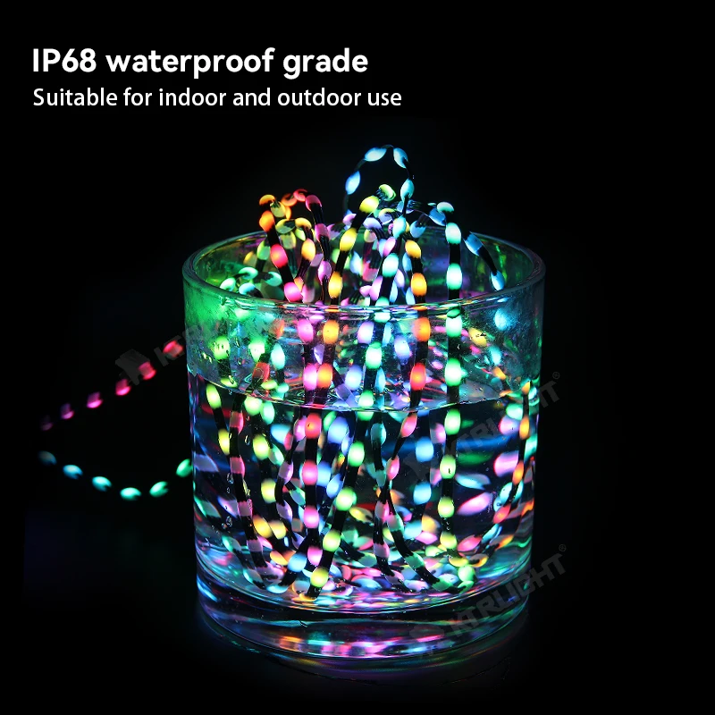 WS2811 Addressable LED Pixel String 1000 LEDs RGB 5V/12V IP68 Waterproof，3Pin Black Wire Adjustable Pitch for Outdoor Decoration