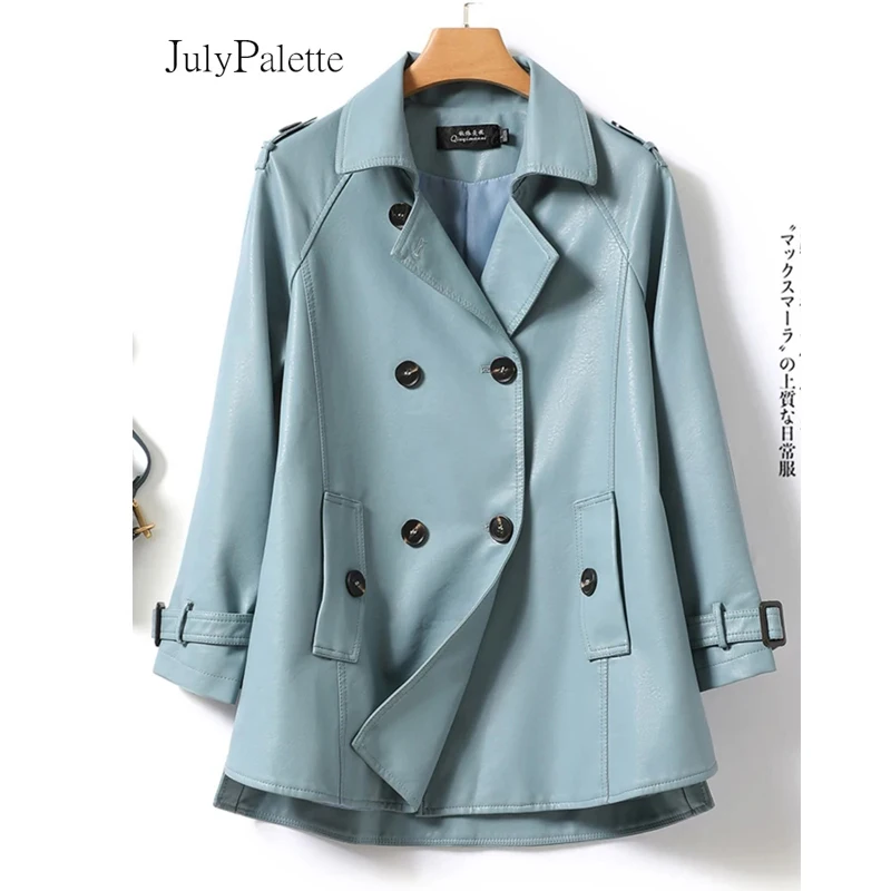 Größe M-4XL Damen-Schaffell-Jackenmäntel 2022, neue lose Damen-Zweireiher-Taschen, geteilte Lederjacke, Oberbekleidung weiblich