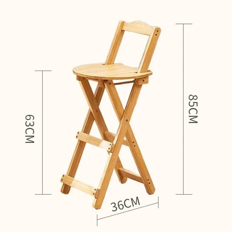 Taburete alto plegable Simple de madera maciza, silla de Bar, respaldo de madera maciza, hogar, sala de estar, cafetería, taburete portátil