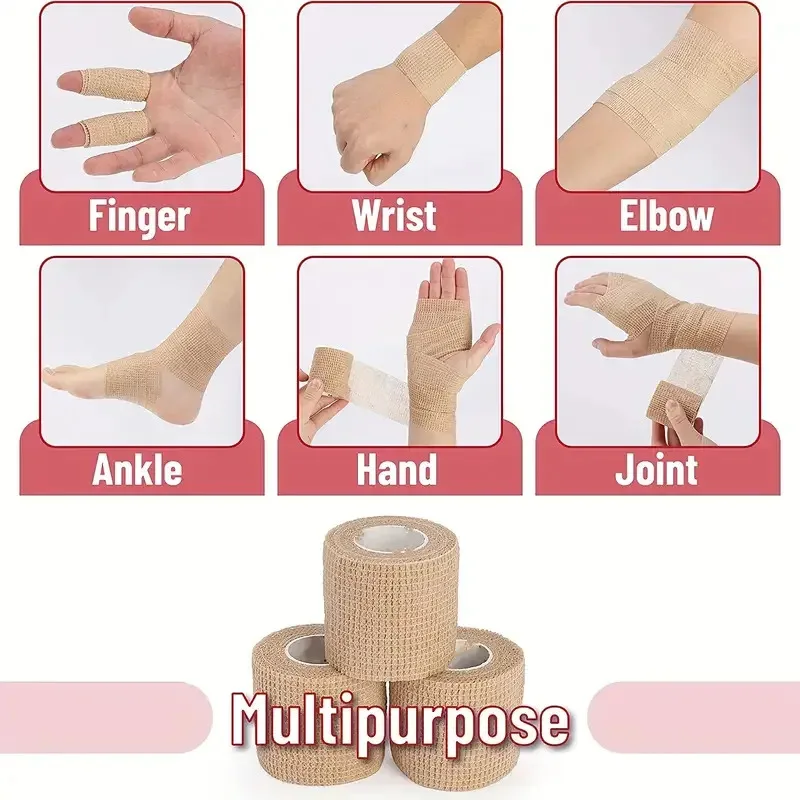 Vendaje adhesivo médico, cinta autoadhesiva deportiva elástica y transpirable, cinta para dedo envolvente Beige para muñeca y tobillo, 1/10 rollos