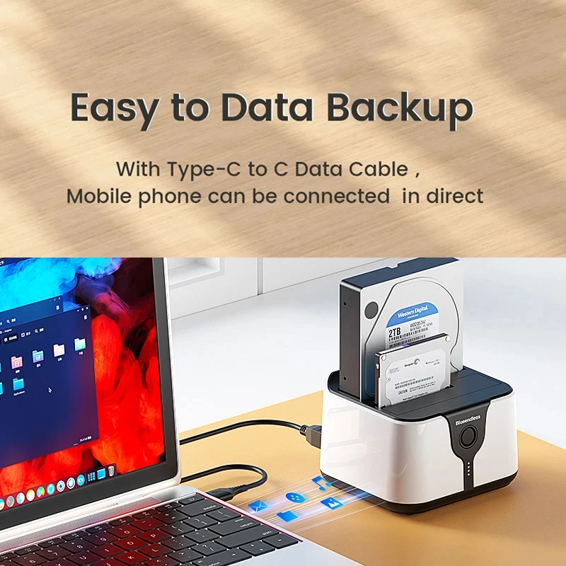 Док-станция для двух жестких дисков с интерфейсом SATA на USB 3,0 ,Dual Bay HDD Docking Station SATA to USB 3.0 HDD Clone Docking Station for 2.5/3.5'' SSD HDD Case Hard Drive Adapter for Laptop