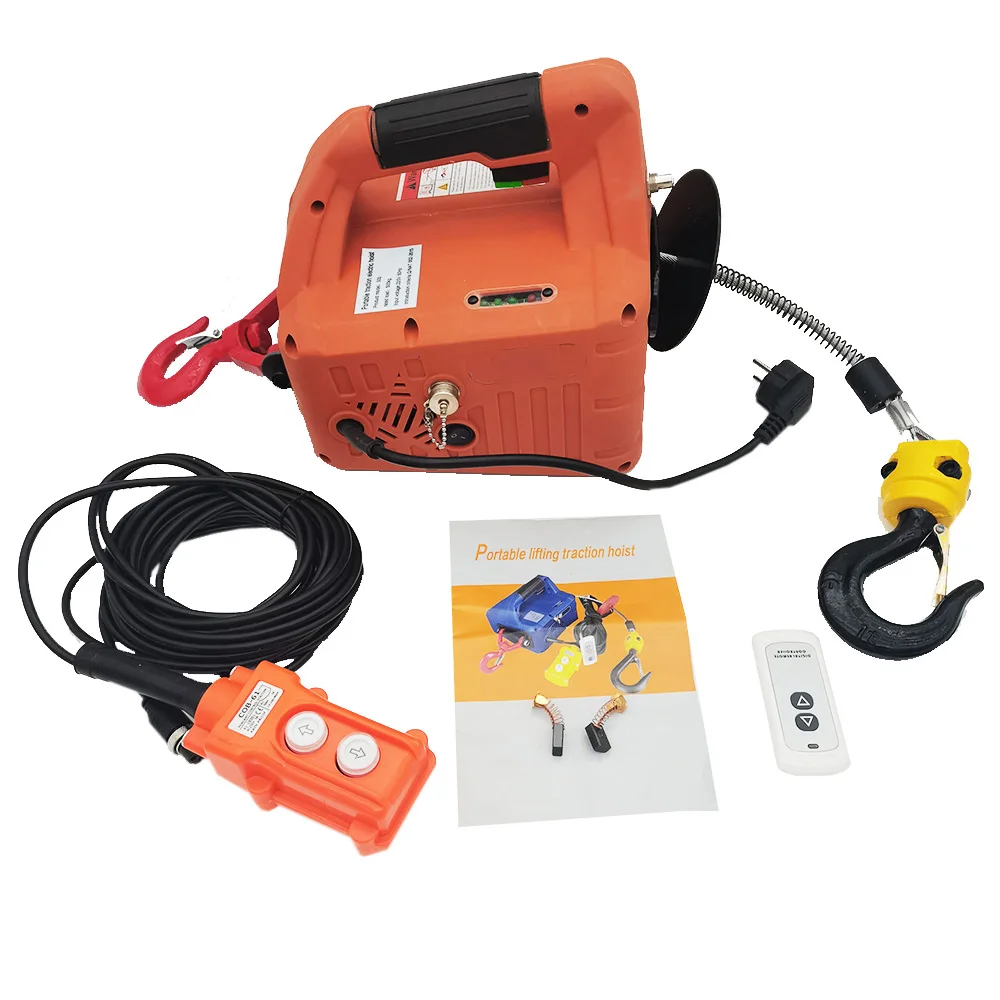 Grúa eléctrica con Control remoto para el hogar, polipasto pequeño con carcasa de aluminio, cuerda de alambre, 500kg