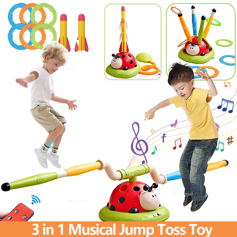 3 in 1 giocattoli sportivi per saltare musicali lancio anello gioco giocattolo e lanciarazzi per bambini regali multifunzione per macchine da esterno coccinella