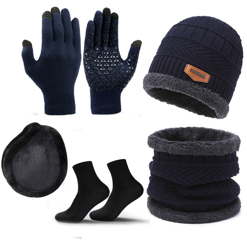 Pakhoed Heren wintersjaal, handschoenen, sokken, vijfdelige sjaal, halssjaal, warme winterhemel gebreide muts