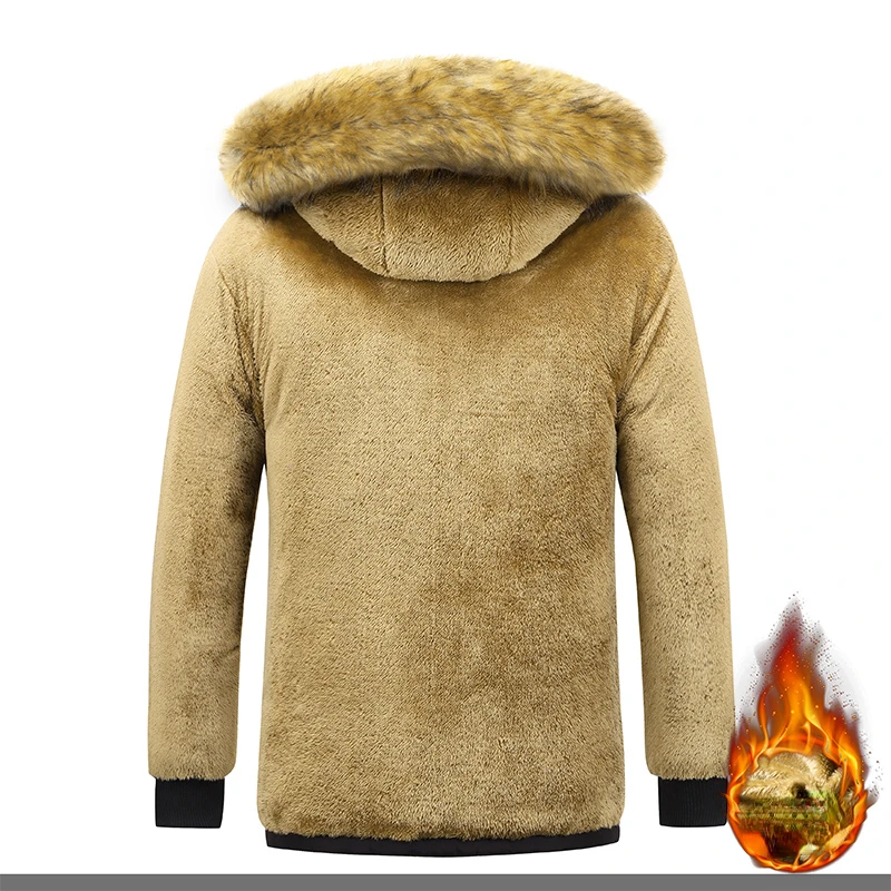 2024 novos homens inverno parka velo forrado grosso quente com capuz gola de pele casaco masculino tamanho 5xl jaqueta de pelúcia outono trabalho outwearing preto
