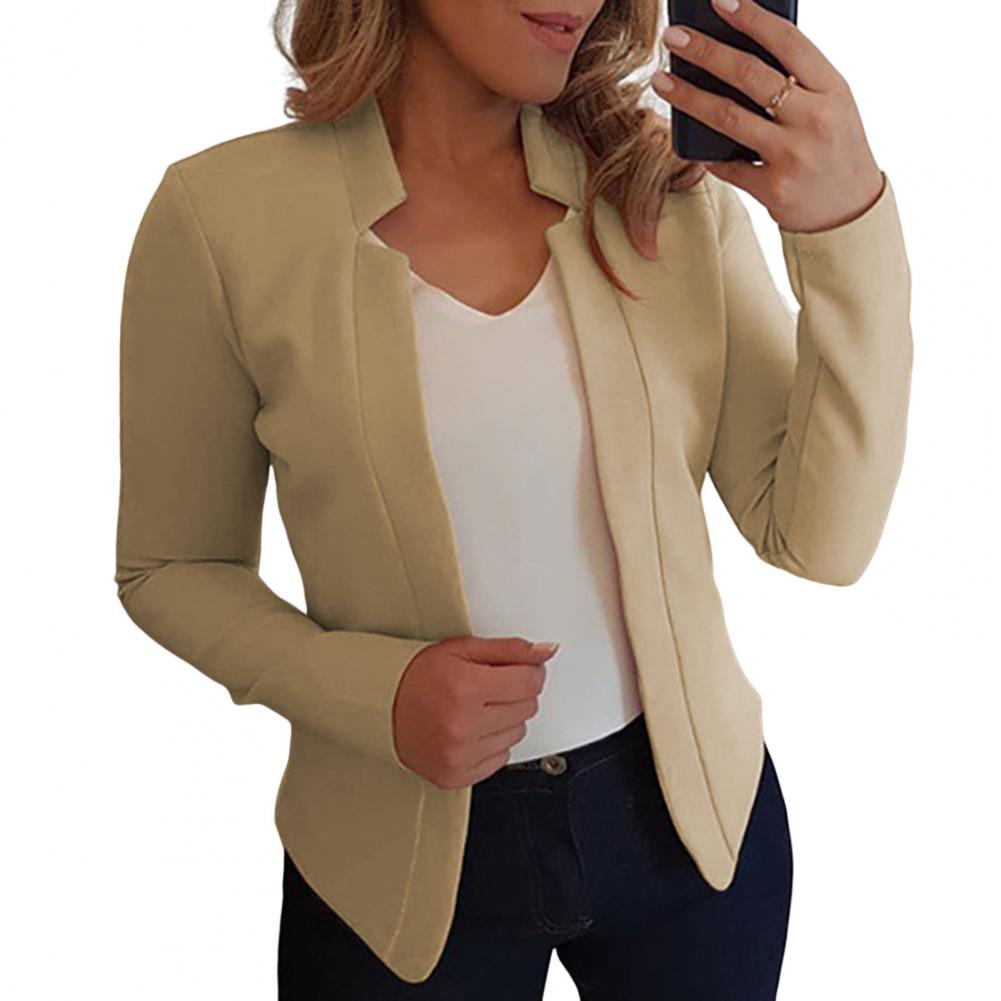 Jacket Blazer Lightweight Cardigan Blazer No Button Thick  Stylish Office Lady Notched Collar Small Suit Coat Blazer