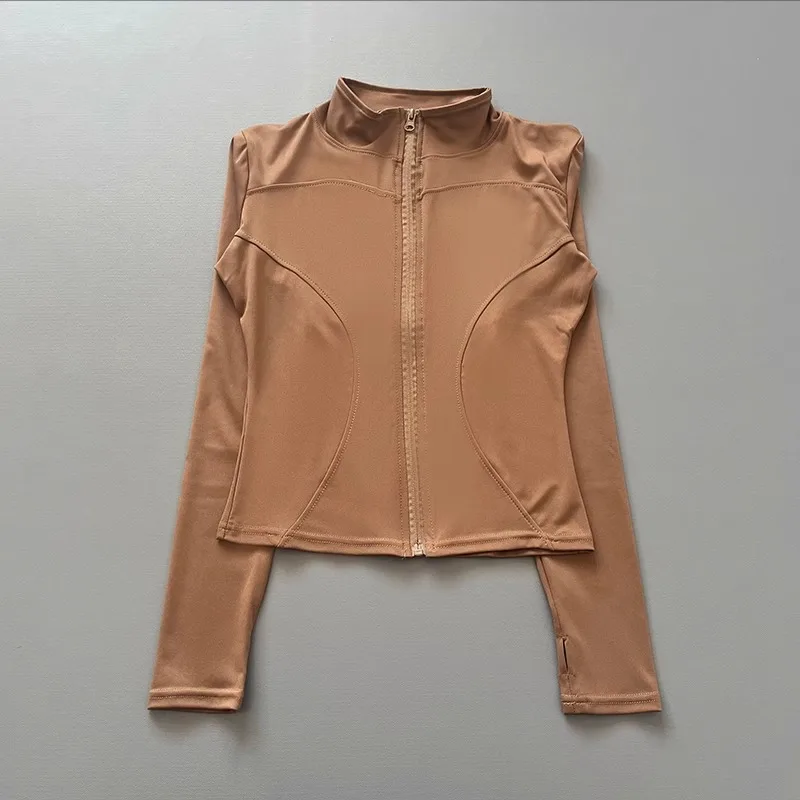 Giacca da allenamento da donna elasticizzata aderente con zip frontale manica lunga da corsa yoga dimagrante colletto rialzato checca la vita Sportswe ad asciugatura rapida
