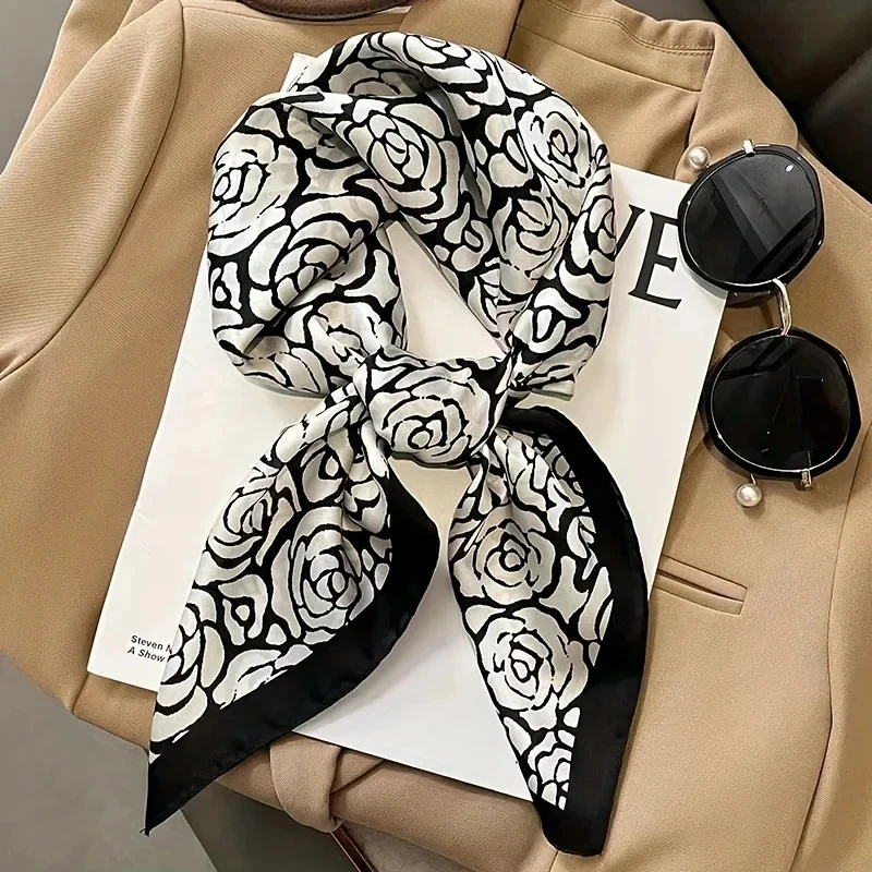 Bufanda cuadrada de seda de 70cm de marca de lujo a la moda, corbata de satén para el cuello, pañuelo para el pelo para mujer, pañuelo para la cabeza, chal, Hijab Echarpe