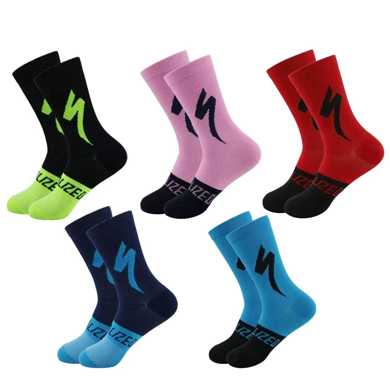 1/5/6 pares de calcetines de ciclismo Unisex, calcetines deportivos transpirables suaves y cómodos con franjas de diferente color a la moda que absorben el sudor