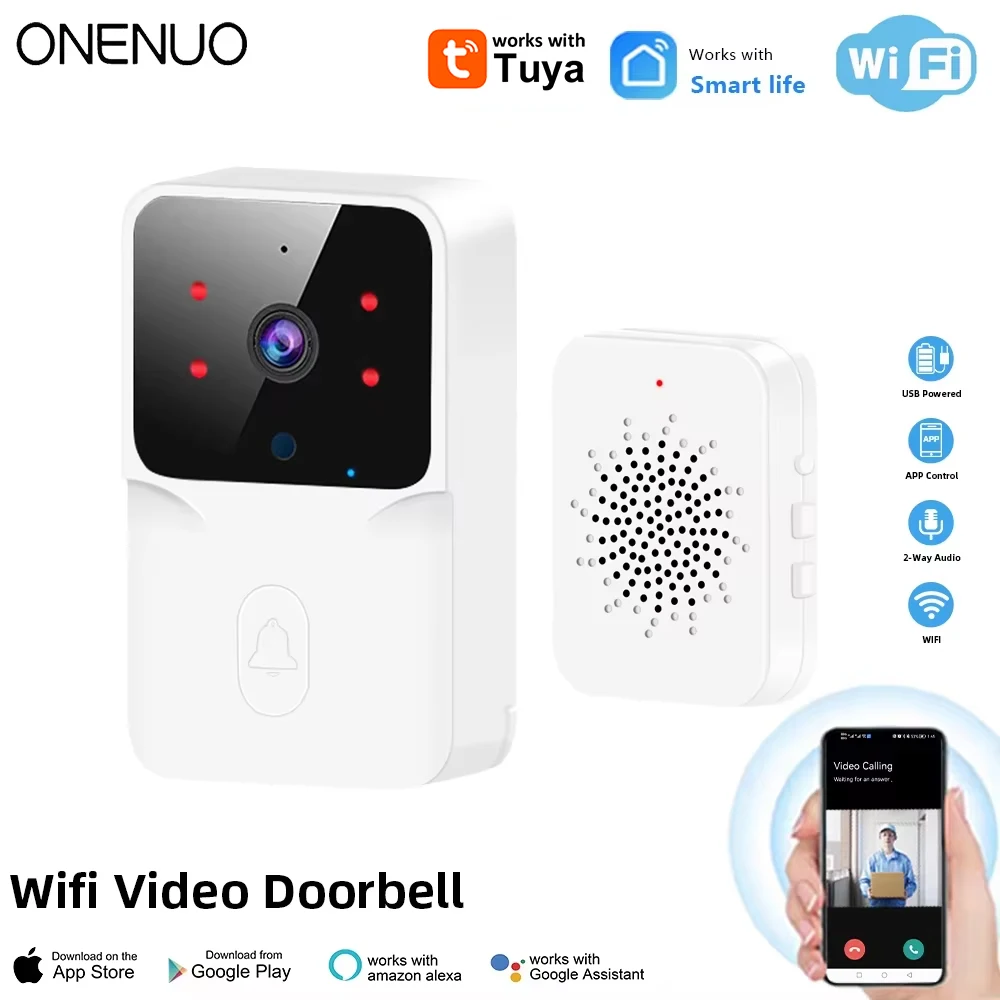 Tuya wi fi vídeo campainha sem fio câmera hd ir alarme de segurança casa inteligente campainha da porta wi fi intercom para casa