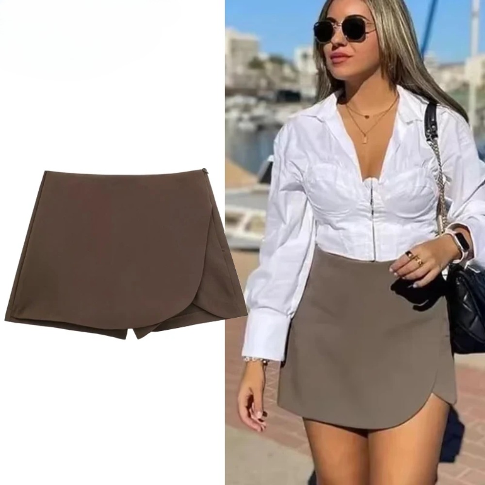 Vrouwen Hoge Taille Bruine Rok Broek Stijlvolle Zomer Roze Zwarte Mini Rok Shorts Asymmetrische Casual Off White Skort