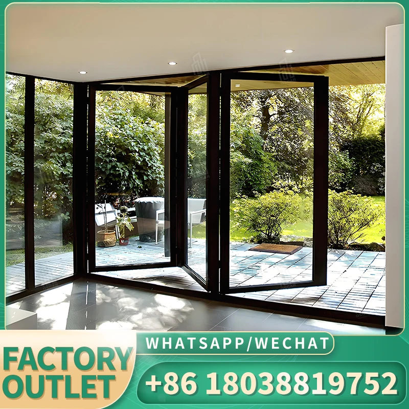 Oscaracso Houses Modern Triple Glass ประตูพับอลูมิเนียม ประตูลานพับได้ 2 ประตูกระจกอลูมิเนียม ประตูพับคู่