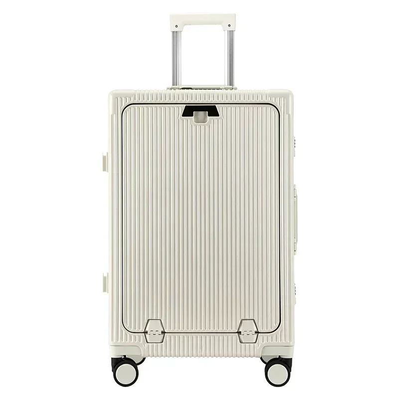 Trolley-Koffer mit Aluminiumrahmen, USB-Aufladung, Bordfrontöffnung, großes Fassungsvermögen, Rollgepäckkoffer, Koffer mit Getränkehaltern