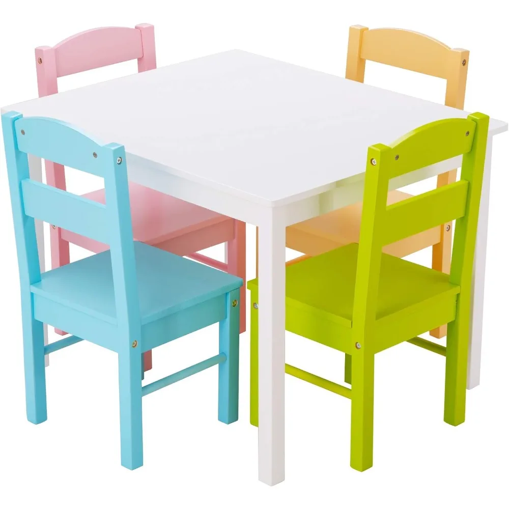 Kids Table and Chair Set,5 Piece Wood Activity Table & Chairs for Children Arts,Crafts,Homework, Snack Time, Preschool Furniture