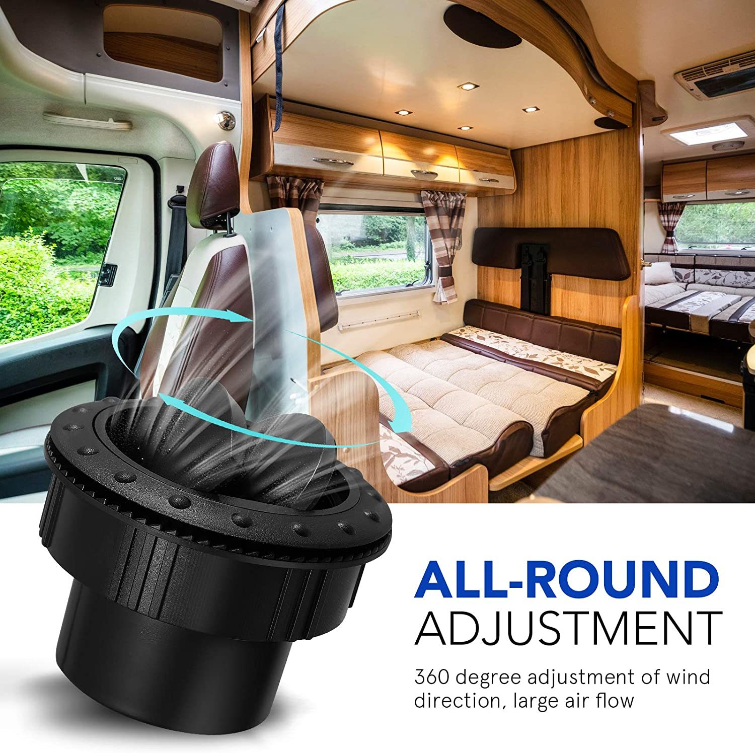 Salida de aire de rotación tipo perilla Universal de 65MM, ventilación de aire acondicionado para salpicadero de coche de 2,35 pulgadas para autobús, RV, Camper, ATV A/C