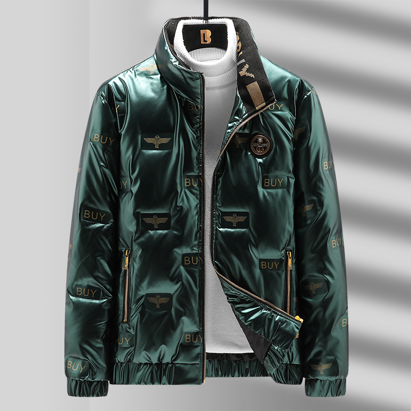 Brilhante jaqueta masculina inverno à prova dwaterproof água águia para baixo jaquetas sólida gola clássico plissado quente jaquetas de inverno masculino