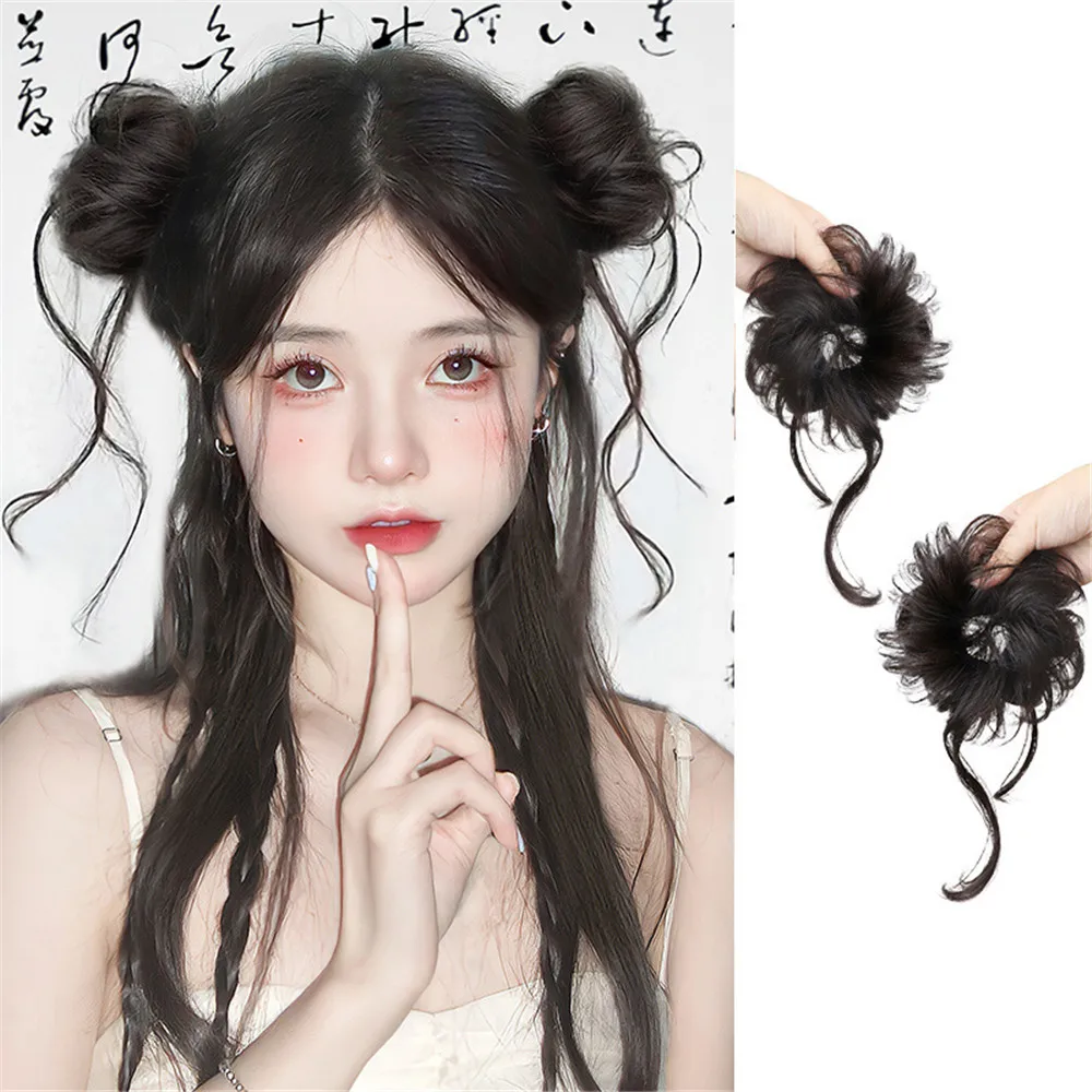 Coque de rosquinha encaracolado sintético com elástico, scrunchies bagunçado, coque updo, extensões de cabelo para mulheres