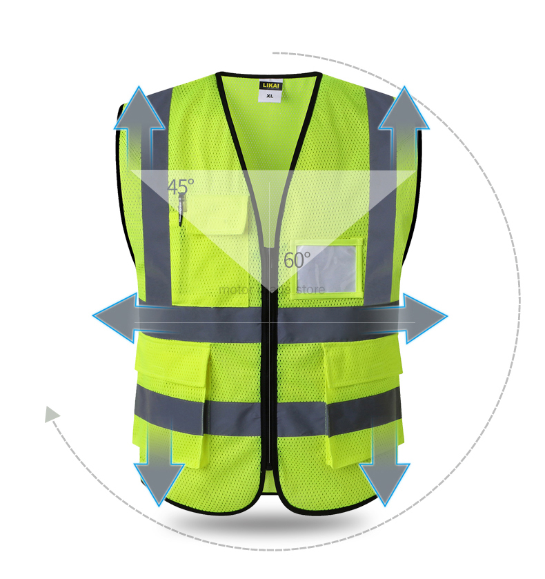 Mesh Safety Vest for Men Reflective Vest Motorcycle Multi Pockets Construction Vest Orange Black Safety Vest