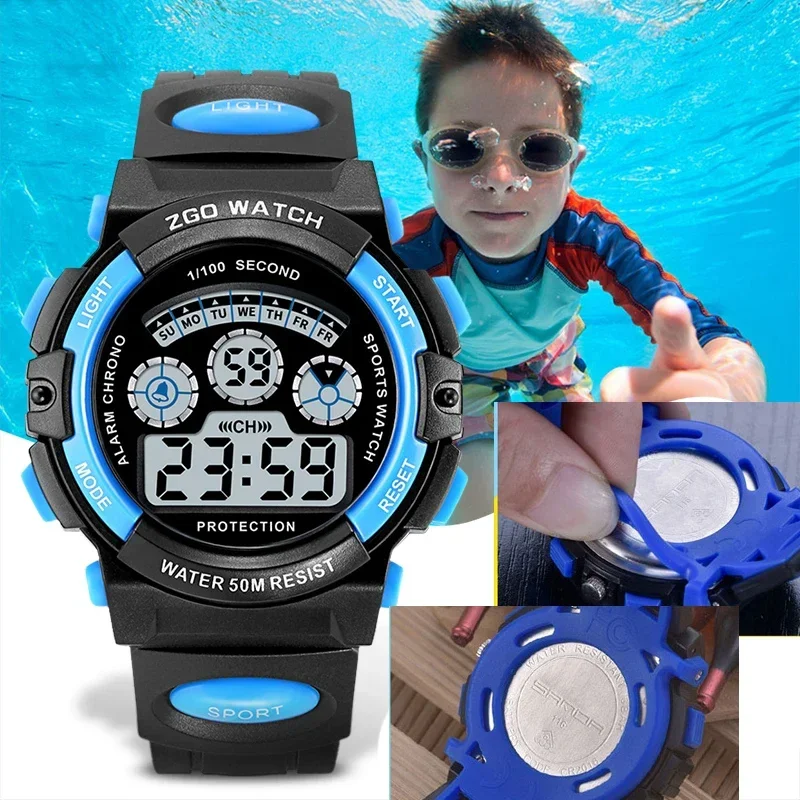Relógios eletrônicos infantis cor luminosa dial vida à prova dwaterproof água multi-função luminosa despertadores relógio para meninos e meninas