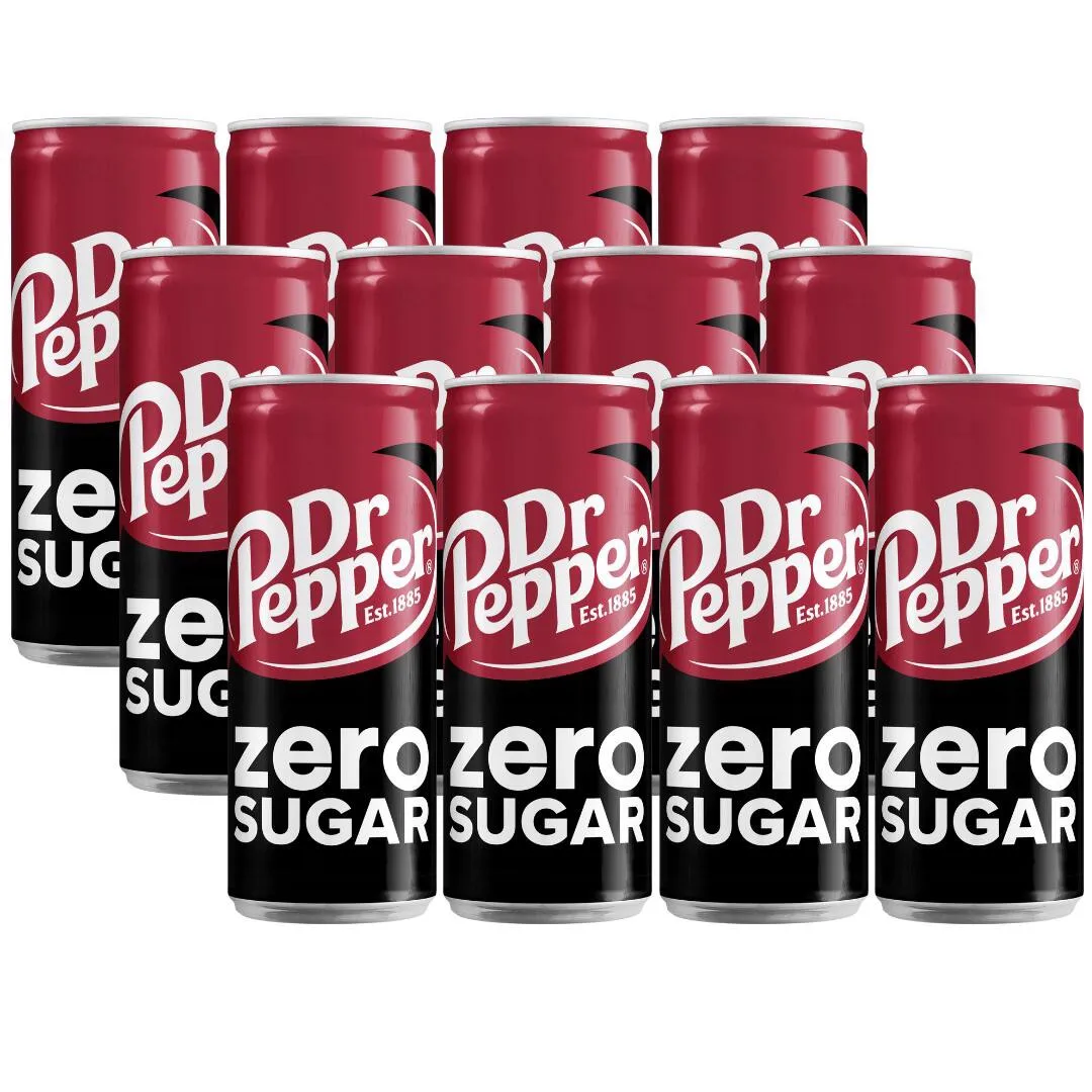 Dr Pepper Zero Sugar Napój gazowany o smaku owocowym 330 ml x 12 sztuk