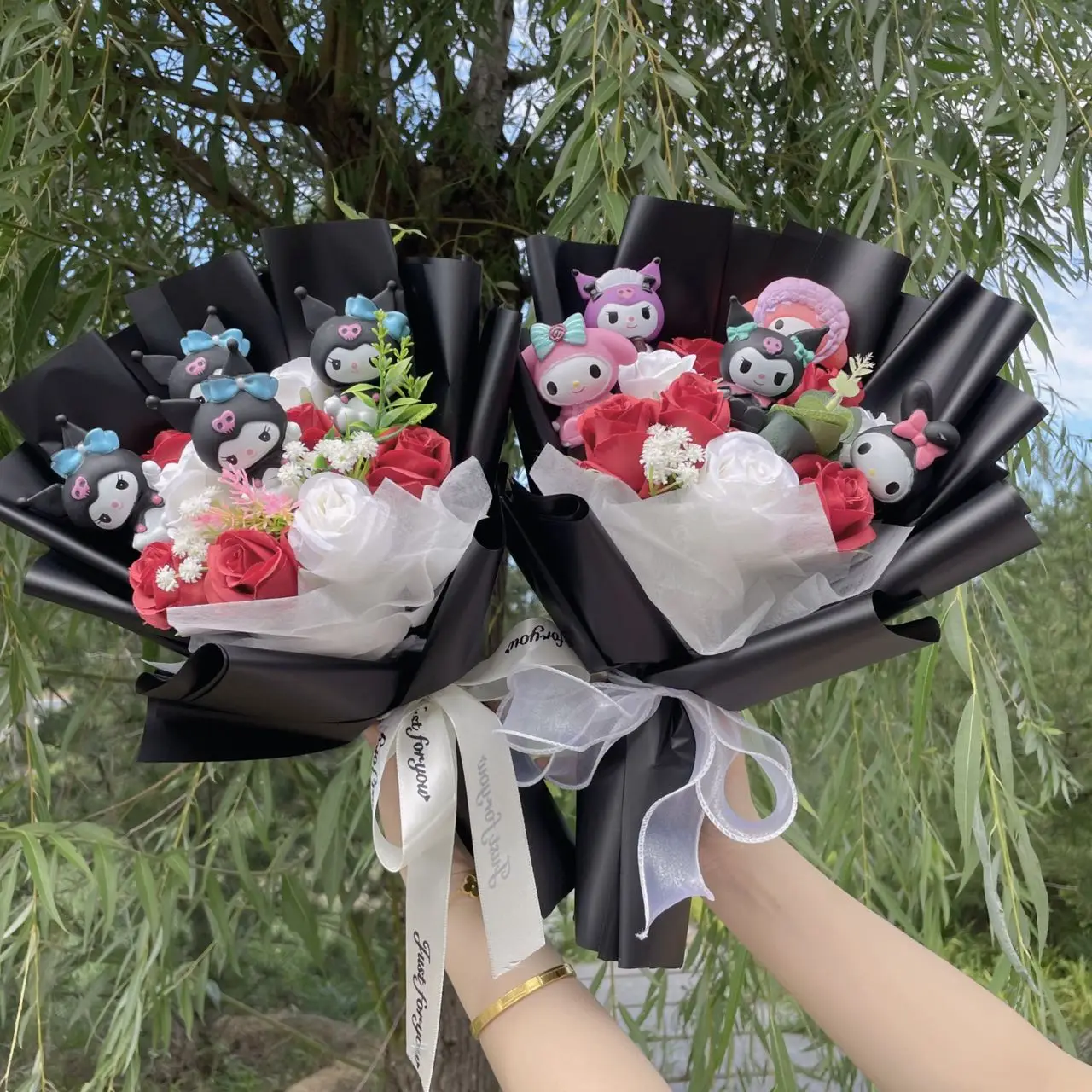 Kawaii Hello Kitty ตุ๊กตาแมวประดิษฐ์ดอกไม้ Sanrio Bouquet คริสต์มาสวาเลนไทน์ของขวัญวันเกิดสําเร็จการศึกษา