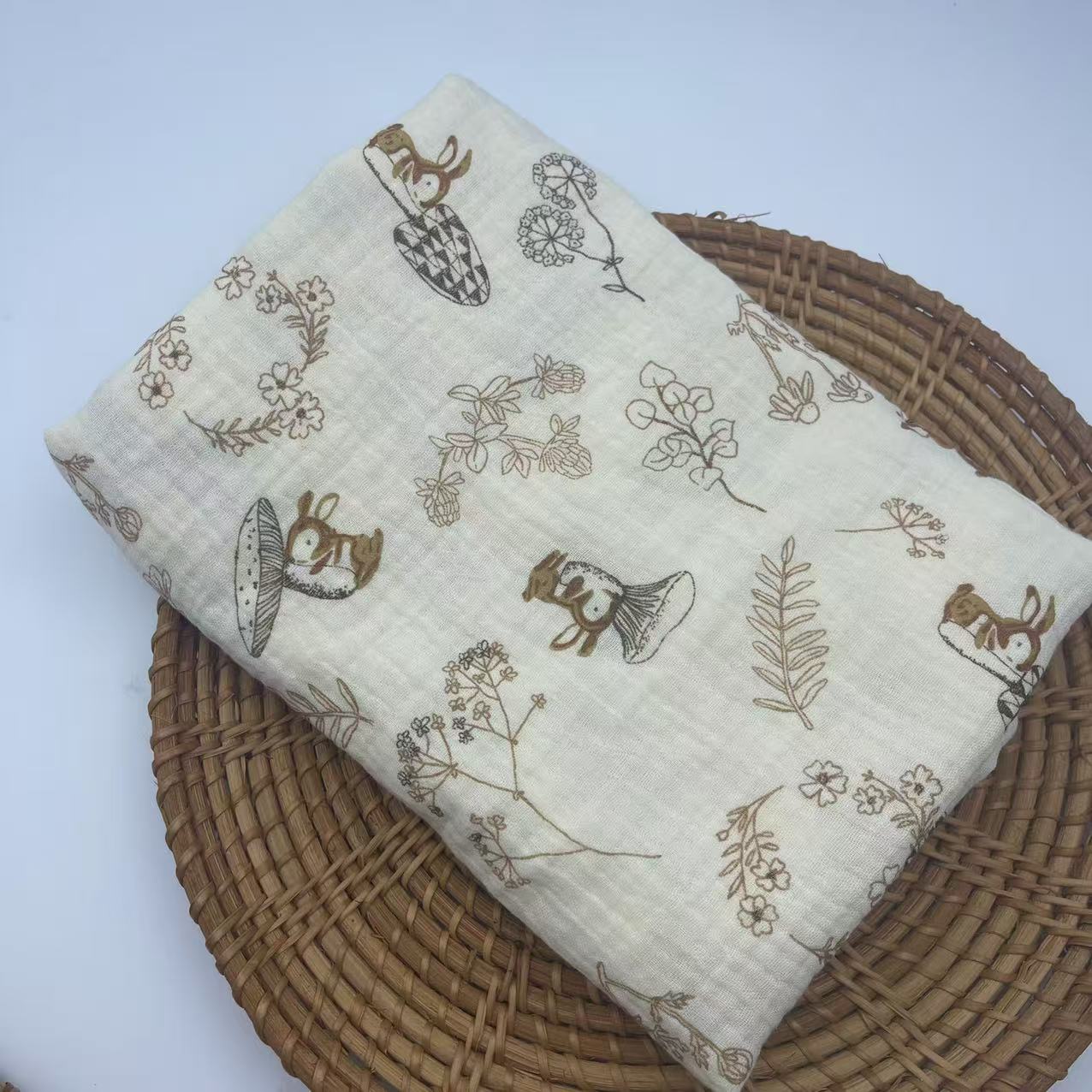 Faixa de algodão para bebê, cobertor com estampa floral, fralda de musselina, tecido enrugado para recém-nascidos, capa para carrinho de bebê