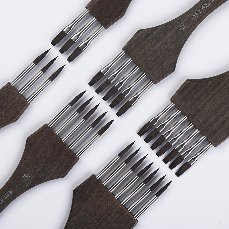 Pennello per pittura acrilica per acquerello con pettine multidente ArtSecret # 2035 Crine di cavallo Mix Capelli in nylon Manico in legno Cancelleria artistica