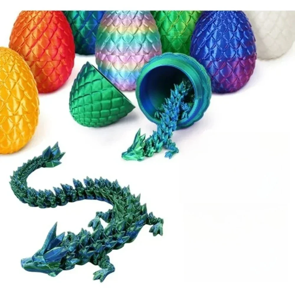 22 cm Drago stampato in 3D 8,5 cm Set di uova di drago Giocattoli di drago con pietre preziose Giocattolo a sorpresa da collezione di drago di cristallo completamente articolato