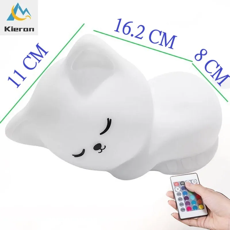Gato de silicone macio sete cores led luzes da noite usb recarregável crianças bebê lâmpada chão criativo dos desenhos animados decoração do quarto luz