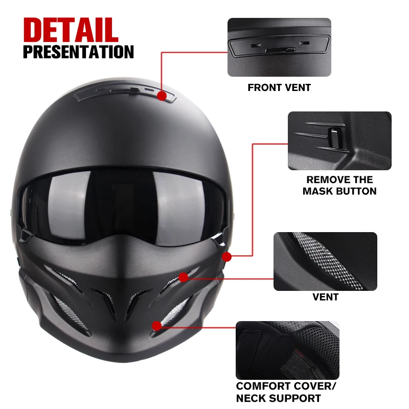 2022 スコーピオンヘルメット取り外し可能な多目的コンビネーションヘルメットオートバイ機関車人格ハーフプレデターヘルメット