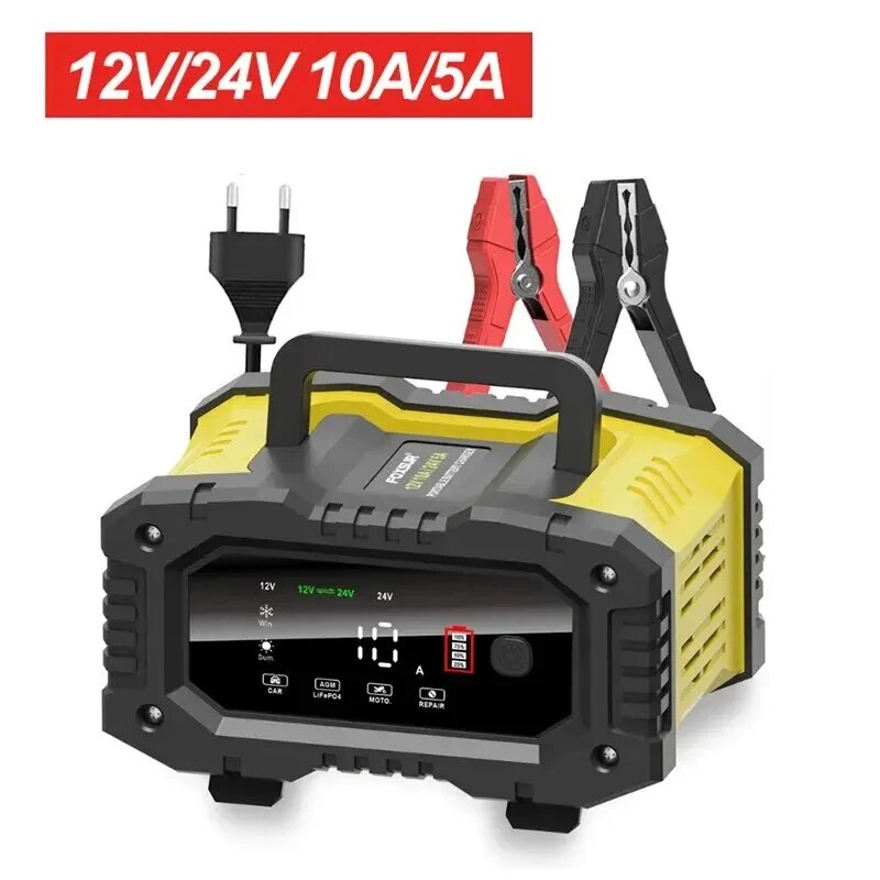 FOXSUR 20A/10A 車オートバイバッテリー充電器 12V/24V スマート充電器リチウム AGM ゲル鉛酸 LiFePO4 バッテリー充電器