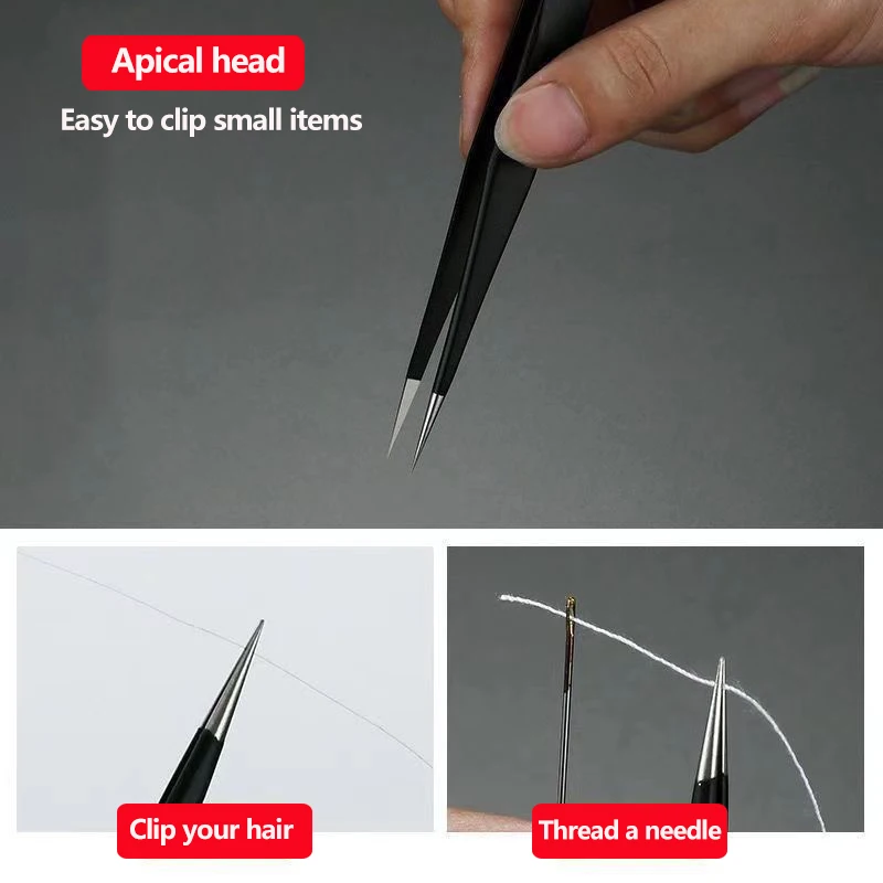 Juego de pinzas de precisión ESD, herramientas de reparación de pinzas antiestáticas de acero inoxidable para reparación electrónica, herramientas artesanales de soldadura, 6 uds.