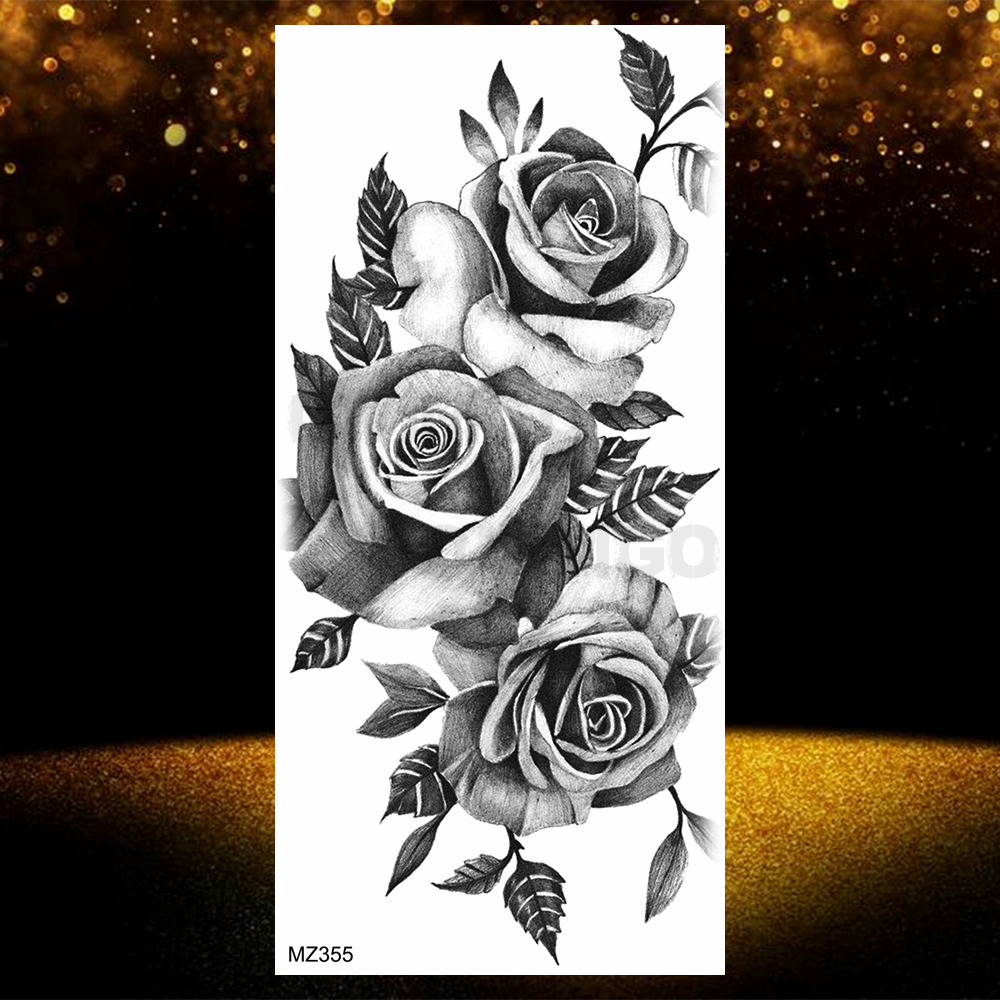 Thực Tế Đen Hoa Hồng Hoa Hình Xăm Tạm Thời Giả Chống Nước Tatoo Nghệ Thuật Thân Thể Cánh Tay Chân Họa Tiết Hoa Mẫu Đơn Bloosom Hình Dán Xăm Trang Điểm