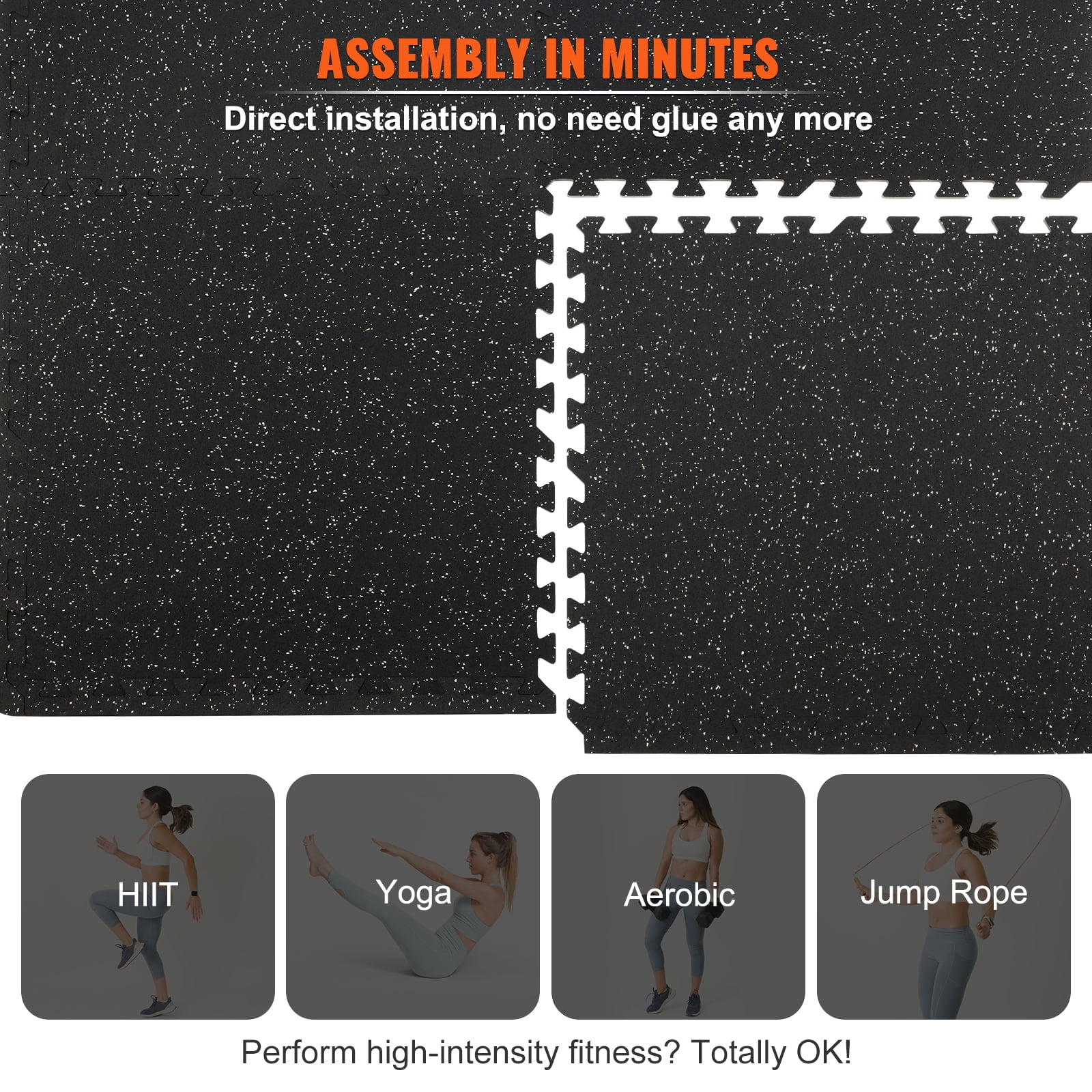 12pcs 1/2 inch Thick Gym Floor Mats, 24" x 24" EVA Foam & Rubber Top Interlocking Workout Floor Mats with 48 sq.ft Coverage