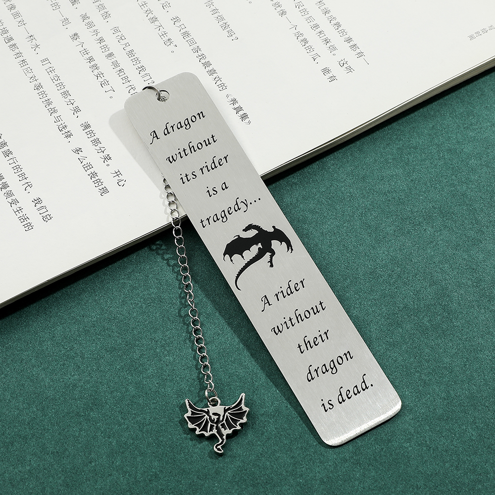 Fourth Wing ブックマーク - ドラゴン騎士のストーリー ブックマーク ステンレススチール ペンダント ブックマーク ゴシック ドラゴン ブックマーク