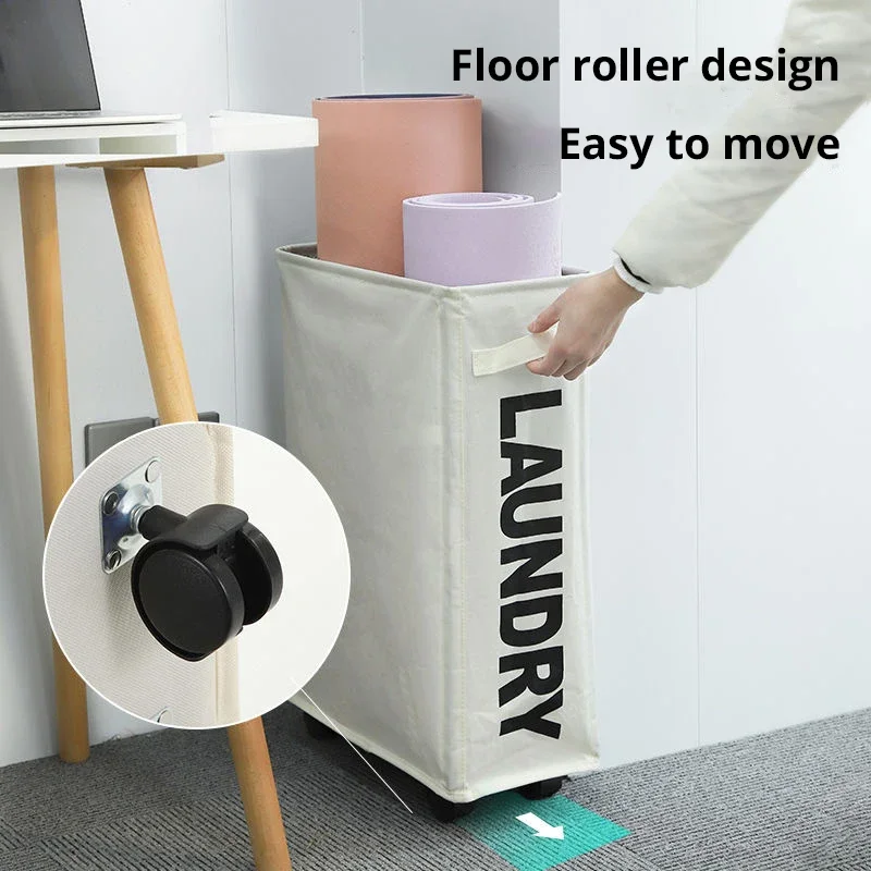 1 PC 22 "Rolling Slim ตะกร้าซักผ้าWithStandFoldable กันน้ํา Sorter AndOrganizerOn ล้อสูงบาง DirtyLaundryHamper ตะกร้า