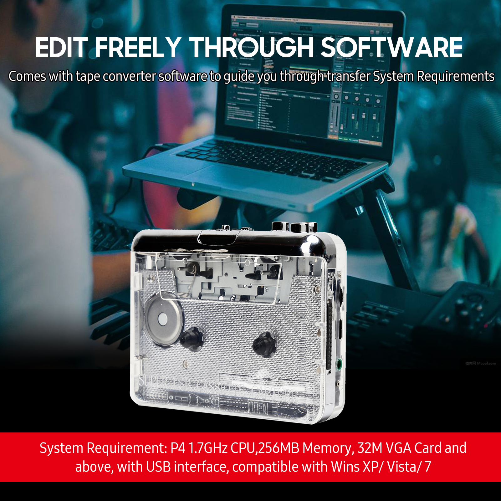 USB MP3 Music Player Converter, Walkman, Laptop, PC, Viagem, Vista, Cassette Tape to CD Headphone, Bateria