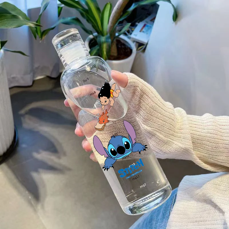 Nuevo 500ml Disney Stitch taza de agua botellas de agua plástico transparente Anime dibujos animados estudiante botella de agua Drinkware regalo a prueba de fugas