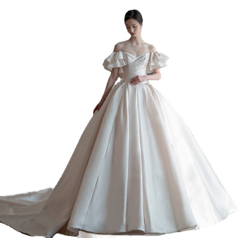 Querida cetim babados mangas vestidos de casamento, Vestidos drapejados, Vestidos elegantes, Vestido formal, Luxo