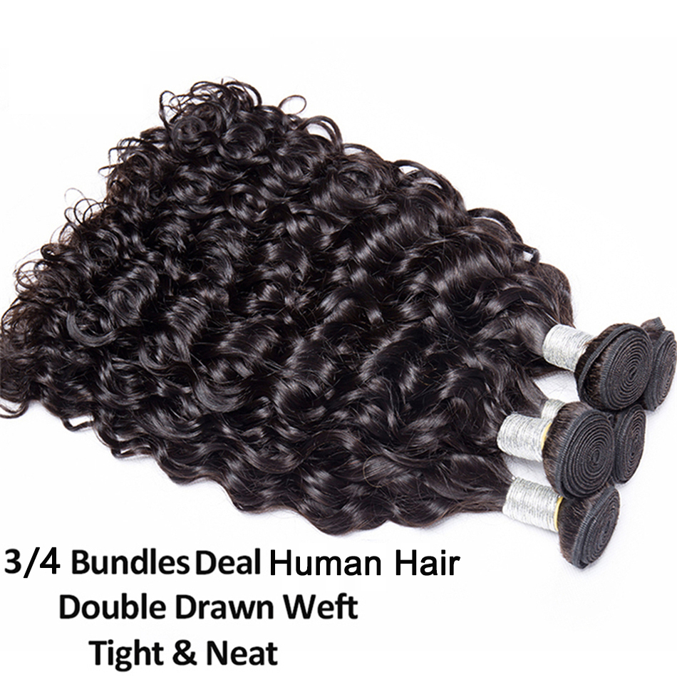 12A Water Wave มนุษย์ผม 100% ที่ยังไม่ได้ Virgin Hair ราคาถูกเปียกและหยักผม 3/4 Bundle Deal Peruvian Deep Wave ผม