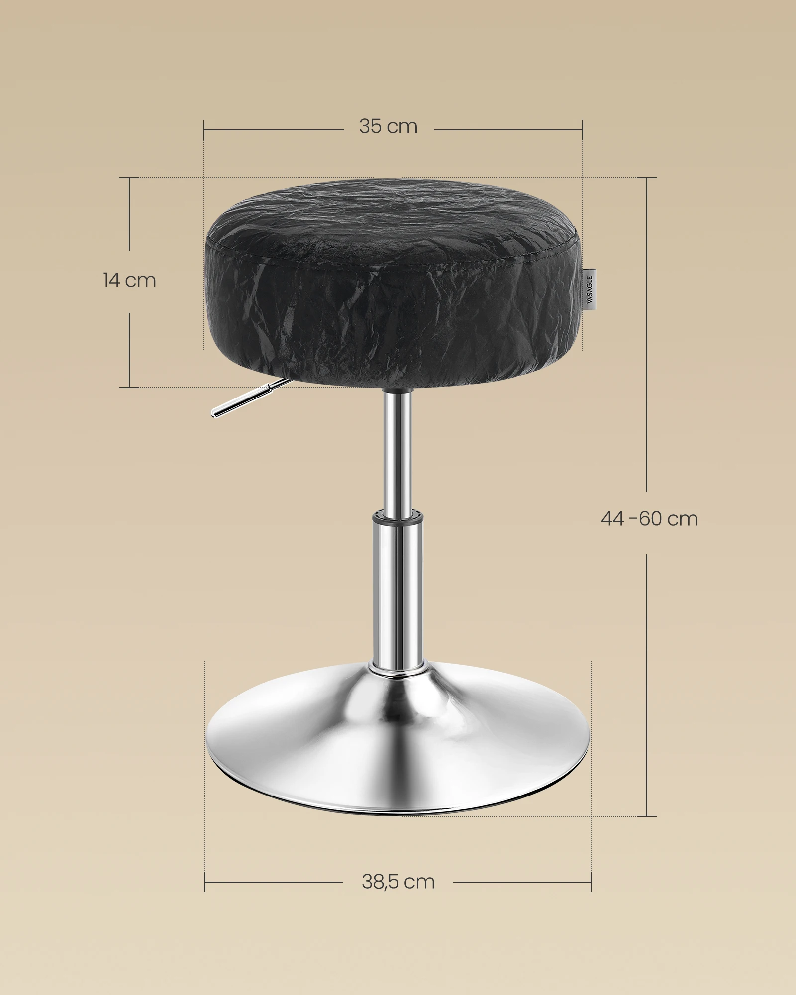 VASAGLE Schminkhocker, Schminkstuhl, Barhocker, höhenverstellbar, 360° drehbar, PU, Dicke Polsterung, für Schlafzimmer,modern
