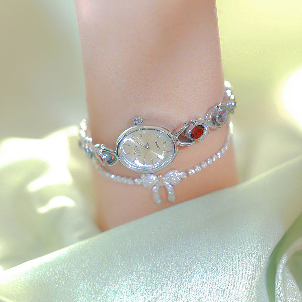 Reloj UTHAI V43 para mujer, marca de lujo ligera, pulsera Retro ovalada de arcoíris, reloj de cuarzo resistente al agua a la moda para mujer