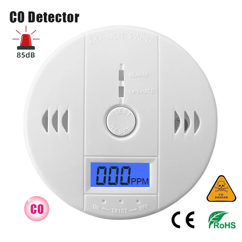 Detector de monóxido de carbono, alarma, nuevo Sensor fotoeléctrico, advertencia de sonido de 85dB, pantalla Digital LCD, sirena de envenenamiento de CO para interiores y hogares
