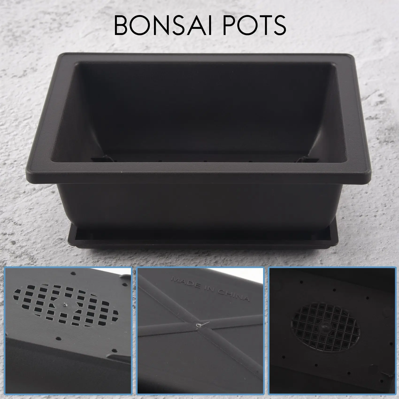 BABQ 6-Piece Bonsai Pots-Classic Deep Wet Tray with Built-in Mesh-for Plants, Flowers, Herbs, Plastic Square Pots