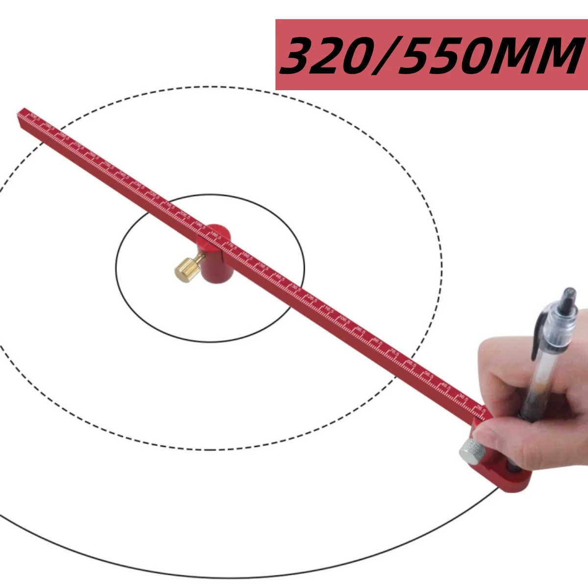 Trazador de brújula para carpintería de 320mm/550mm, indicador de marcado de línea circular de punto fijo de aluminio, regla de dibujo Circular ajustable