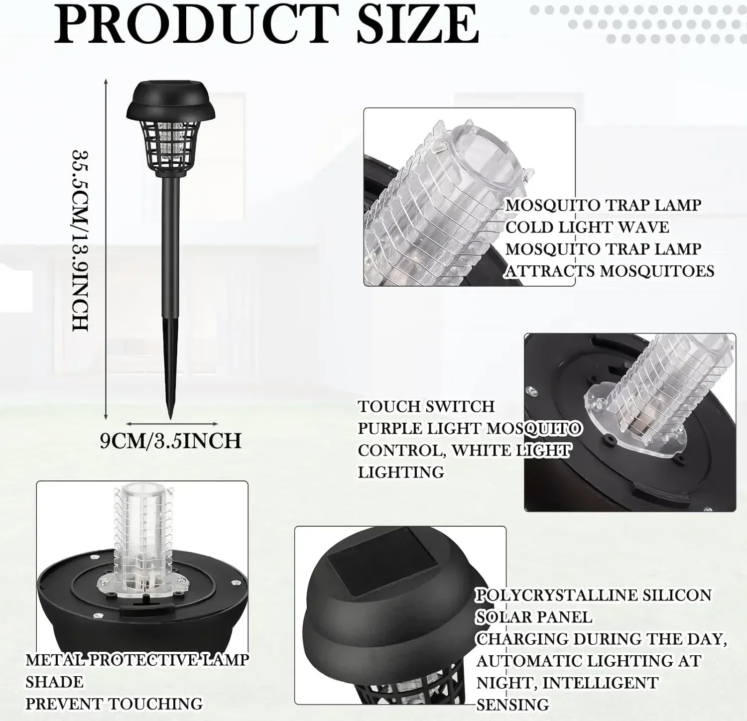 Luz Solar Exterminador de insectos para exteriores, lámpara LED impermeable con energía Solar para matar mosquitos, para uso interior y exterior