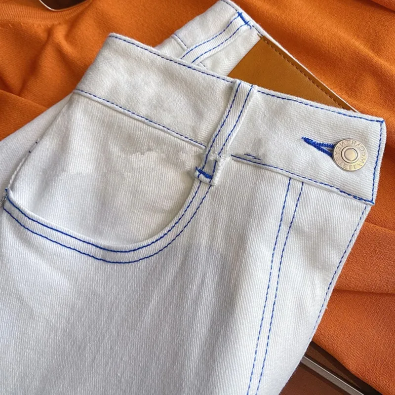 กางเกงขากว้างเอวสูงพิมพ์ลายตัวอักษร celana pendek DENIM สีขาวแนวสตรีทกางเกงยีนส์ Y2k มีกระเป๋ากางเกง2024ใหม่เสื้อผ้าผู้หญิงฤดูร้อน