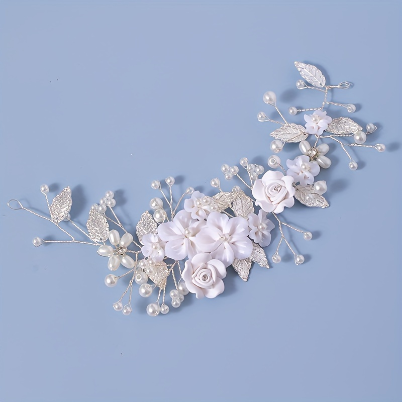 1Pc Bloem Bruid Bruiloft Haar Wijnstok Parel Bruids Haarstuk Blad Haaraccessoires Strass Hoofdband Voor Vrouwen En Meisjes