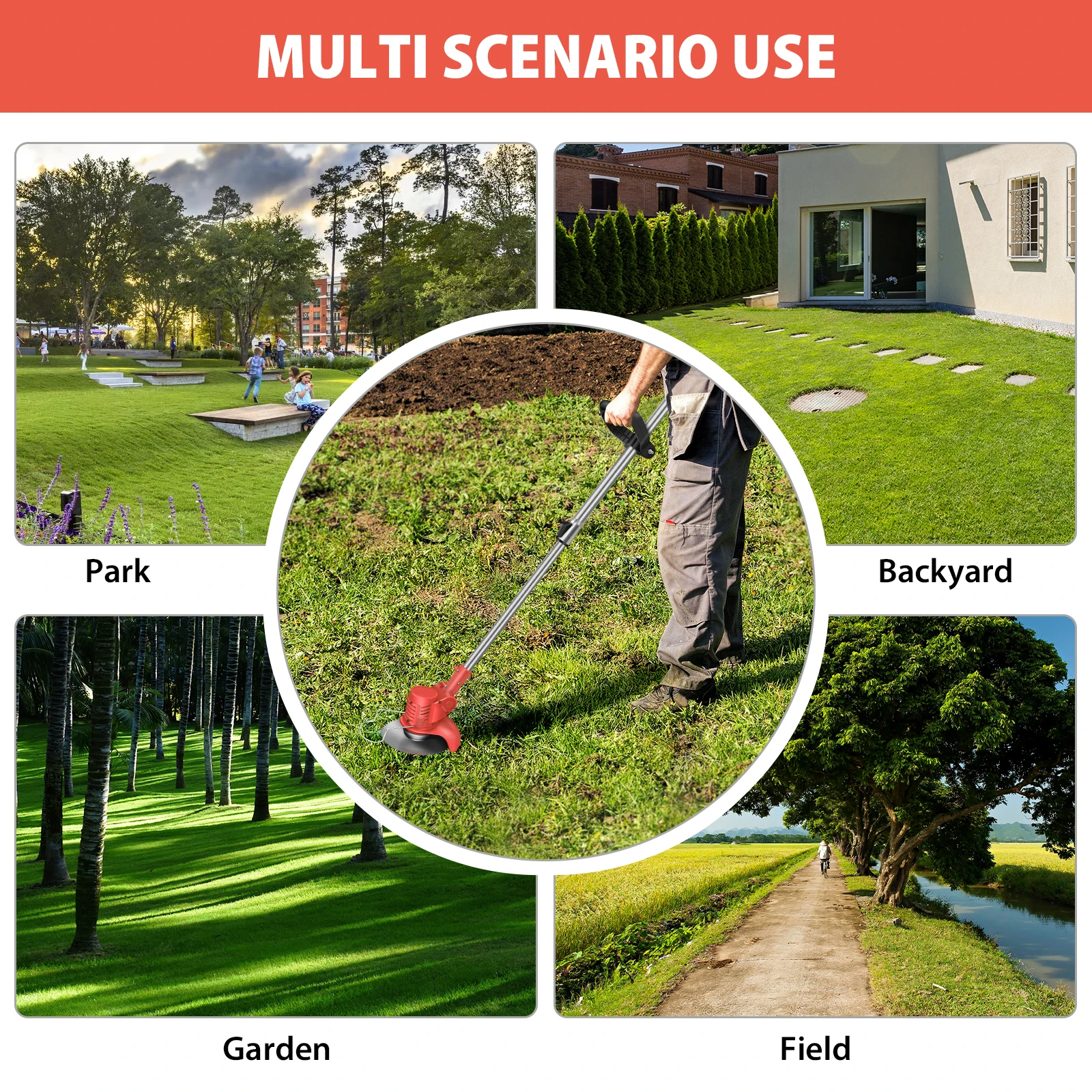 DayPlus 21V Rasentrimmer, elektrischer Akku-Rasentrimmer mit Akku, Rasenmäher, Gartenschneider, Gartengeräte zum Reinigen von Unkrautblumen