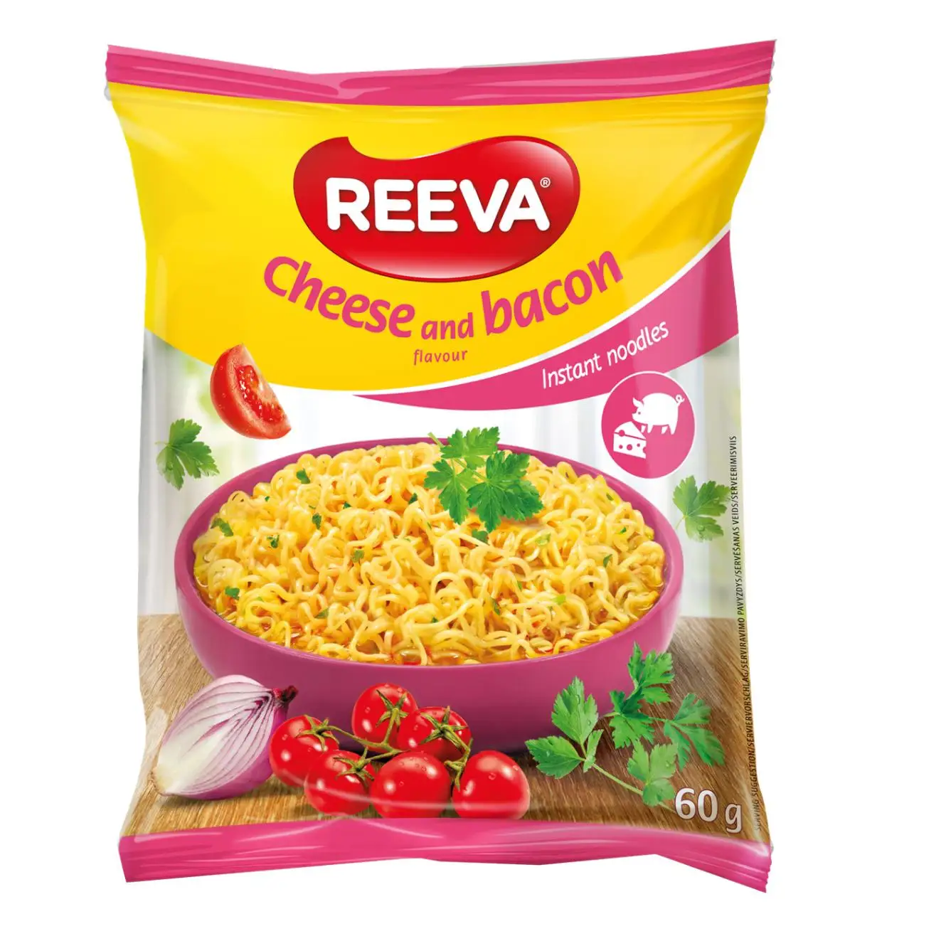 Reeva noodles - Fideos instantaneos 24 ud en sobre o 12ud en vaso - Pollo, carne, queso bacon, vegetales, pollo curry, pollo picante